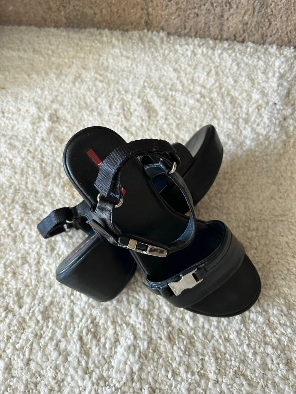 Prada Black Leather Platform Sandals Made in Italy Size 36